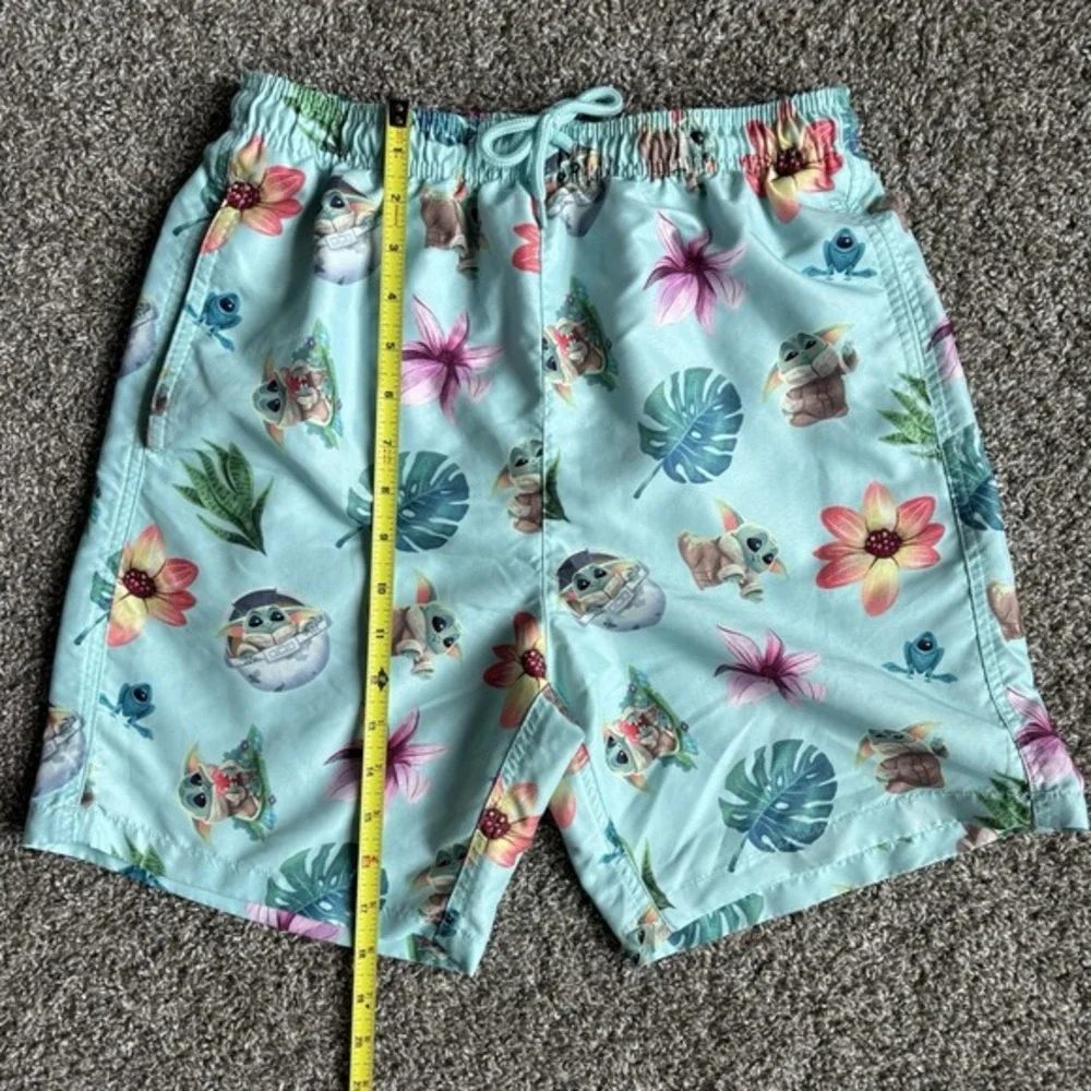 Star Wars Mens‎ Mandalorian Swim Trunks Shorts Size Small Grogu Baby Yoda Blue